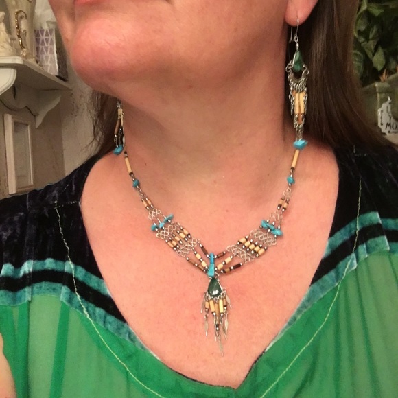 Jewelry - Bohemian Bead & Turquoise Necklace & Earrings Set